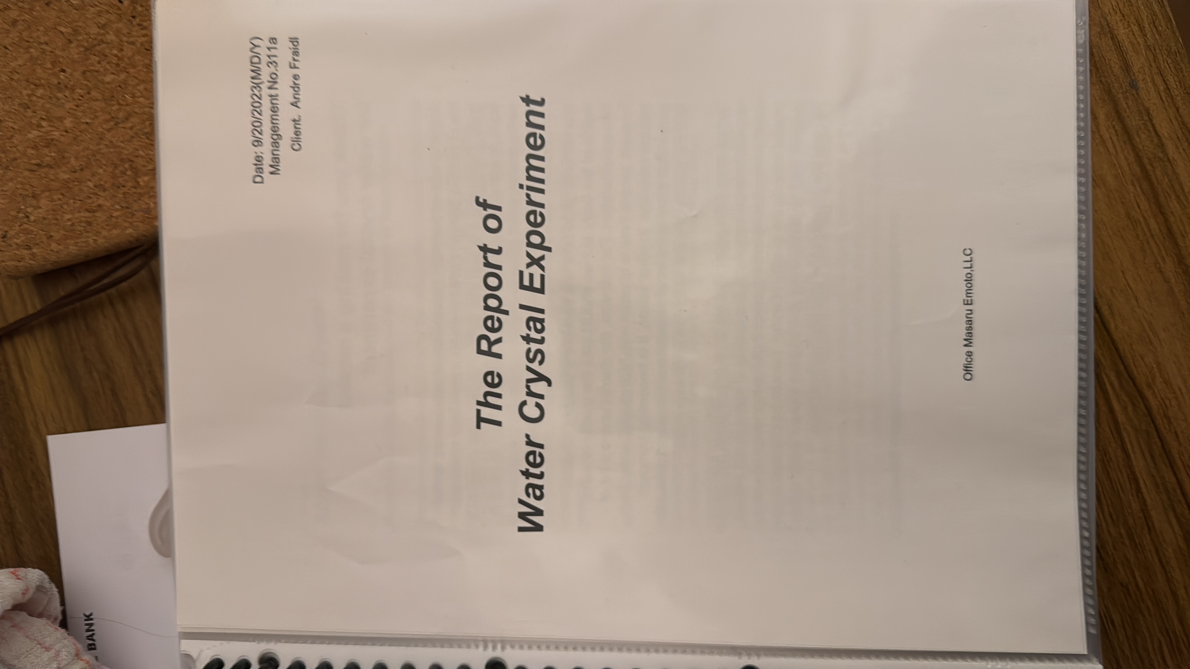 Cover of the 2023 Office Masaru Emoto water crystal experiment report